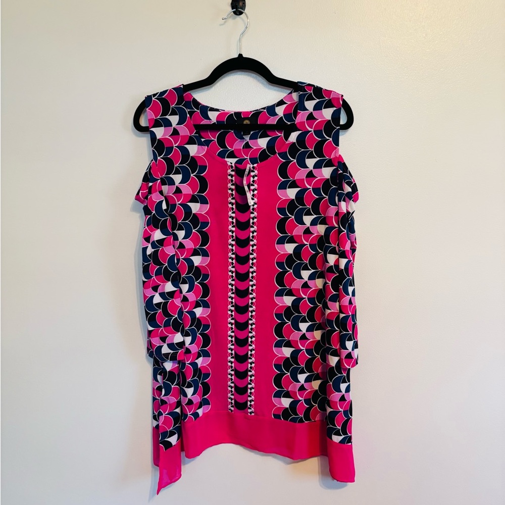NWT JM Collection pink cold shoulder shift dress, geometric pattern size XL.